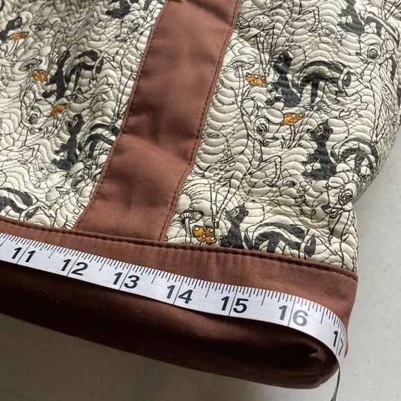 Disney Bambi & Flower Quilted Tote Brown Trim Floral Embroidered Straps - Picture 8 of 11